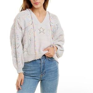 LoveShackFancy Cream V Neck Hoodie